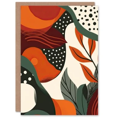 Image of Artery8 Greeting Card Abstract Botanical Sunrise Design Orange Bold Blank For Him Or Her Art Birthday