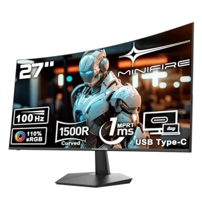 Image of Minifire 27 Inch Monitor, USB Type C Port, 100Hz Curved Built in Speaker, Eye Care for Business and Office, FHD 1080P PC Screen, FlickerFree, Lowblue Mode, Anti Glare, HDMI Port (MF27C1)