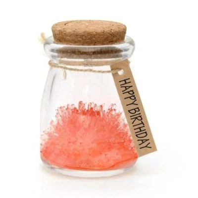 Image of Happy Birthday, Orange LED Magic Grow Your Own Crystal Garden Wish Flower Jar Growing Kit
