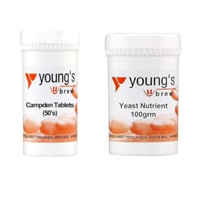 Image of Young&#039;s Campden Tablets &amp; Yeast Nutrient with Serving Spoon Perfect for Homemade Wine and Cider Making 50pk Tablets, 100g 1/2 TSP (2.5ml)