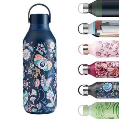 Image of Chilly&#039;s Series 2 Water Bottle Stainless Steel Thermal Bottles with Double Wall Vacuum, Soft Collar &amp; Carry Loop Mabelle, 500ml