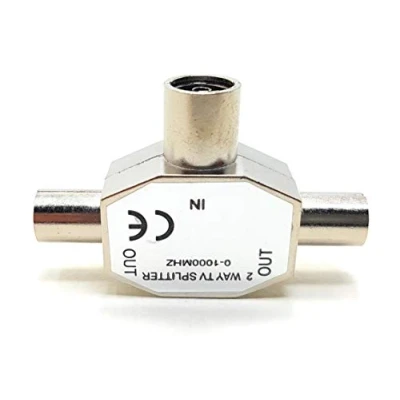 Image of MainCore 2 Way Aerial Splitter / 1 Input to Outputs RF TV Freeview/Push Style/for Coaxial Cable Adaptor Lead Cord/Frequency Range: 5 1000 MHz/RF Socket x Male Plugs