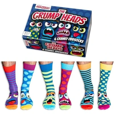 Image of United Oddsocks Grump Heads Box of 6 Odd Socks for Men,UK 11 EUR 39 46 US 7 12. Fun and Quirky Birthday,Christmas,Father&#039;s Day Gift Men