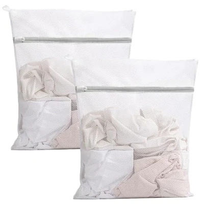 Image of Mesh Laundry Bags with Zips for Washing Machine, 2 Pcs Random Color Durable Net Travel Bag (30x40cm)