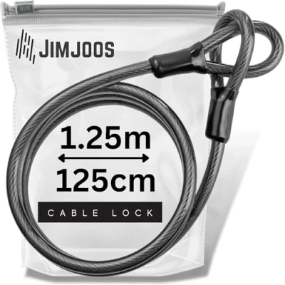 Image of JIMJOOS 1.25m Security Cable Bike Lock 10mm Thick Stainless Steel Bicycle Extender Flexible Vinyl Coated Braided Wire with Sealed Looped Ends Includes Protective Pouch