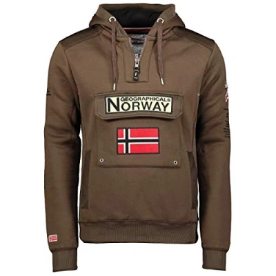 Image of Geographical Norway Gymclass Men Men&#039;s Kangaroo Pocket Hoodie Sweatshirt Logo Pullover Hoody Warm Long Sleeve Ideal Gift Spring Summer Autumn Winter (Brown XL)