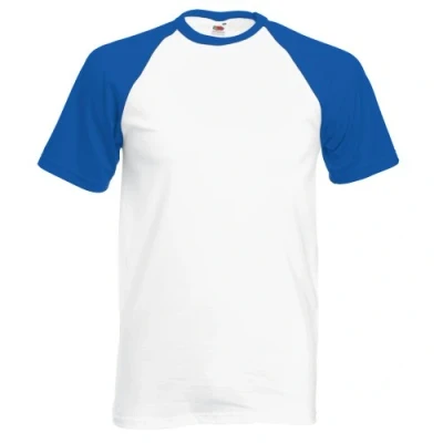 Image of Fruit of the Loom Mens Short Sleeve Baseball T Shirt (White/Royal Blue) Cotton Size Large