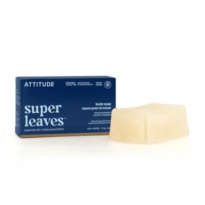 Image of ATTITUDE Bath and Shower Body Soap Bar, EWG Verified Plastic free Care, Vegan, Sage Rosemary, 113 grams