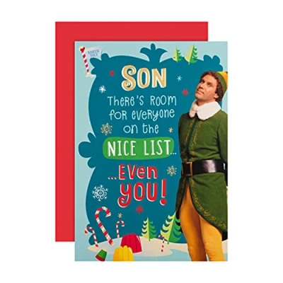 Image of Hallmark Christmas Card for Son Funny Warner Bros Elf Design