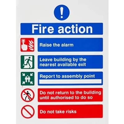 Image of Raise The Alarm Fire Action Sign 150mm x 200mm Self Adhesive Vinyl (ACT.45W SA)