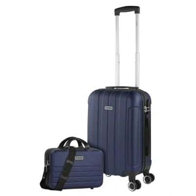 Image of ITACA Set of 3 Rigid Travel Cases 4 Wheels Trolley 55/64 cm + Beauty case ABS. Resistant and Light. Handle Padlock Handles. Small Medium Large Cabin., Navy