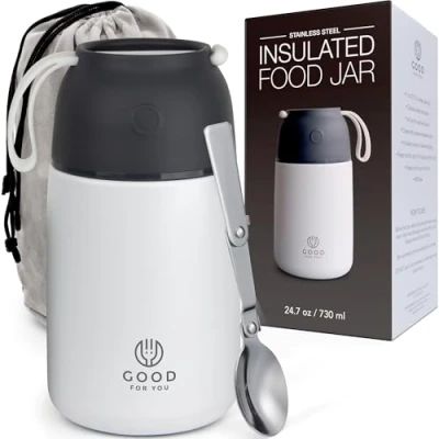 Image of GOOD for YOU thermal food flask hot food, soup containers, ideal as a lunch box, or warmer box Stainless Steel insulated White