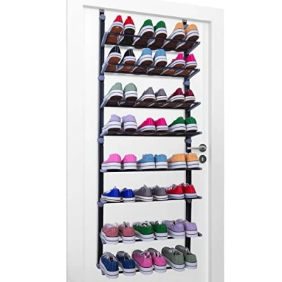 Image of Knight Over Door Hanging Shoe Rack Organizer 8 Tier Shelf Holder Space Saving for Bedroom, Hallway Holds 24 Pairs Foldable Non Slip Metal (8 Tier)