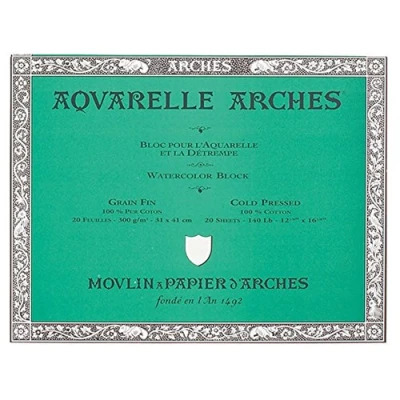 Image of ARCHES 31 x 41 cm 300 GSM Cold Pressed Glued on 4 Sides Block Watercolour Paper Natural White (Pack of 20 Sheets)