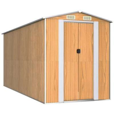 Image of vidaXL Garden Shed Light Brown 192x440x223 cm Galvanised Steel