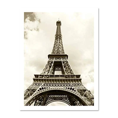 Image of Wee Blue Coo Eiffel Tower Sepia Paris France Iconic Art Large Framed Print Poster Wall Decor 18x24 inch