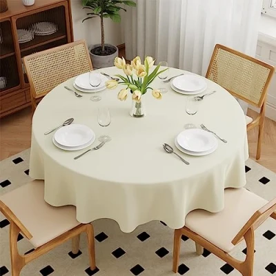 Image of Zdada Round Polyester Tablecloth Ivory 50inch Restaurant Wedding Table Cloth/Line Cover