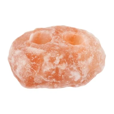 Image of Natural Himalayan Salt Double Candle Holder 12cm x 20cm (1 Pc.) Unique Design Perfect for Home &amp; Outdoor Use