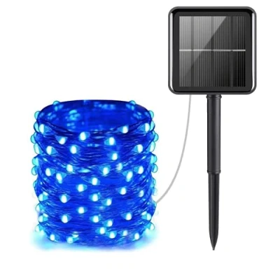 Image of NA Solar String Lights Outdoor Waterproof, 33ft 100 LED , Decoration Copper Wire Fairy for Patio Yard Trees Christmas Wedding Party Decor (Blue)
