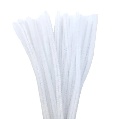 Image of 25 White 9mm Chunky 30cm Chenille Stems Craft Pipe Cleaners