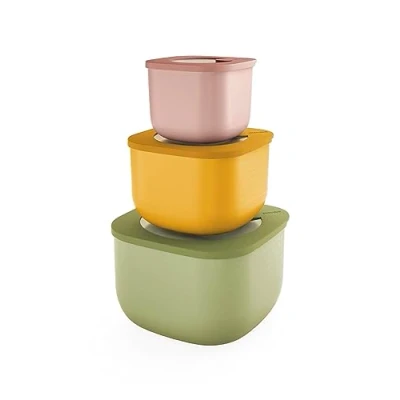 Image of Guzzini Kitchen Active Design, STORE&amp;MORE BIO Set of 3 Deep Airtight Fridge/Freezer/Microwave Containers Multicolour, 19,5 x19,5 x h12,3 cm 750/1550/2800 cc 17072652