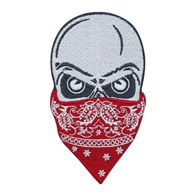 Image of Finally Home Skull with Red Bandana Iron on Patch Suitable for Leather Vests Patches, Skulls Embroidery Patch, Biker ironable Motorcycle Cowl Badges