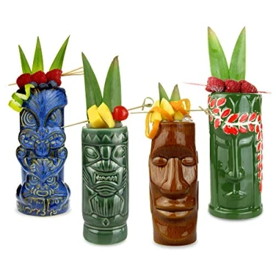 Image of bar@drinkstuff Ceramic Beach Tiki Party Pack Set of 4 Cocktail Mugs