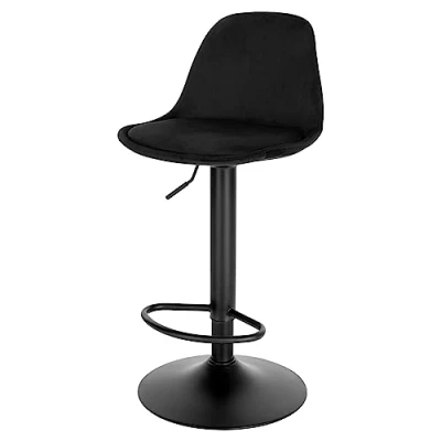 Image of EUGAD Swivel Bar Stool Height Adjustable Stool, Breakfast Chair Kitchen Velvet Barstool with Footrest, Backrest, Metal Base, High Black, 1050BY 1 UK