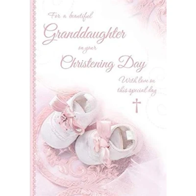 Image of Granddaughter on Your Christening Day Card from The Sentiments Range Pretty Shoes Flitter Finish