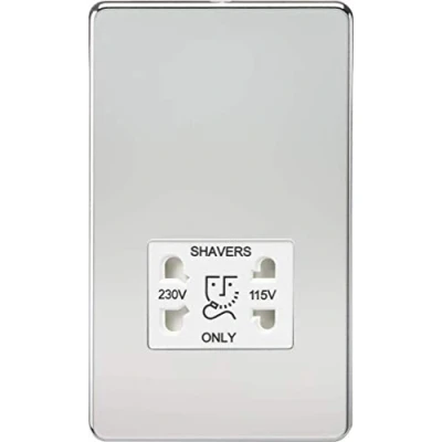Image of KnightsBridge Screwless Polished Chrome Shaver Socket Dual Voltage 115/230V White Insert