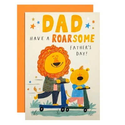 Image of Hallmark Fathers Day Card for Dad, Pop Up Lion &amp; Cub Design, Cute, Yellow