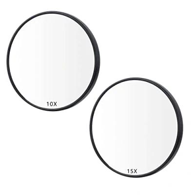 Image of guangyuan 2 Pieces Eyebrow Magnifying Mirror 15X 10X Makeup Small Mini Travel with Suction Cups for Tweezing Magnifier