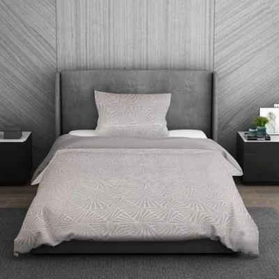 Image of Sleepdown Super Soft Geometric Luxury Lurex Jacquard Ivory Deco Easy Care Cosy Duvet Cover Quilt Bedding Set with Pillowcase Single (135cm x 200cm), Polyester