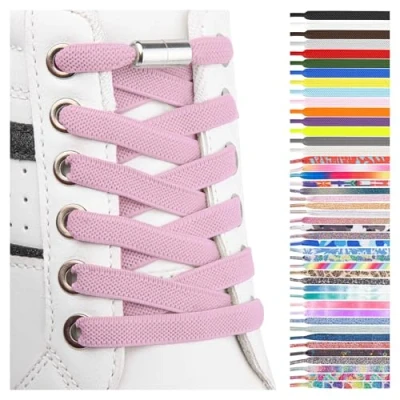 Image of SULPO Flat Shoelaces without Tying Elastic with Metal Capsules Laces Quick Release Rubber for Adults and Children Shoe Tying, Light Pink