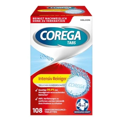 Image of Corega Cleaning TABS Intensive Cleaner All Round Protection for Removable dentures/Third Teeth, 1x108 Denture Tablets