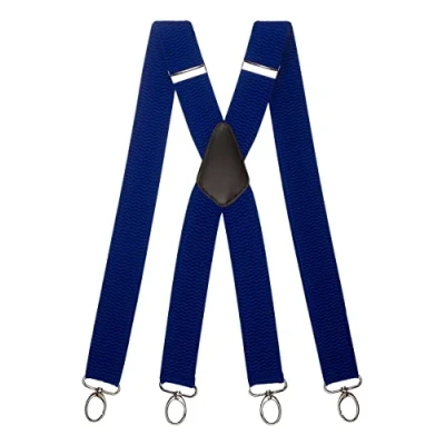 Image of Olata Heavy Duty X Shape Multi Purpose Wide Braces/Suspenders with Carabiner Clips 4cm. Royal Blue (Silver Clips)