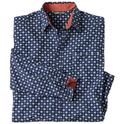 Image of ATLAS FOR MEN Men&#039;s Navy Patterned Poplin Shirt M