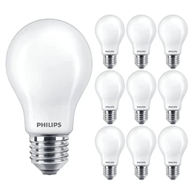 Image of Philips 10 Pack Classic LED Opal Glass GLS A60 Dimmable Lamp 5.9W (60W) E27 ES Large Edison Screw 2700k Warm White 806 Lumen 15000 Hours Car Air Freshener Included 90+ CRI