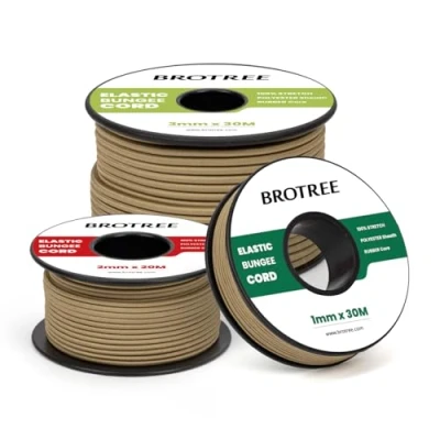 Image of Brotree Elastic Cord Bungee 2mm x 30m Rope String Thread Heavy Stretch for DIY, Crafts, Sewing, Beading, Jewellery, Necklace, Bracelet, Tent Poles and Backpack Khaki