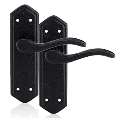 Image of XFORT Smithy&#039;s Range London Suite Lever Latch Door Handle Black Antique, Traditional Cast Iron Handles, Rustic Handles for Internal Wooden Doors (1 Pair)
