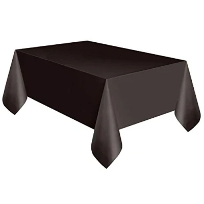 Image of Solid Black Rectangular Plastic Table Cover (137cm x 274cm) 1 Count Elegant &amp; Durable Tablecloth for Parties, Events, and Home Use