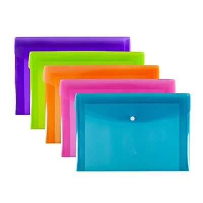 Image of SUMMIT A4+ Plastic Popper Wallets, Assorted Colours, Document Folders, Pack of 5