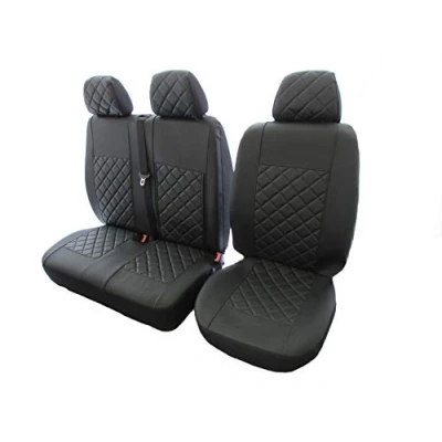 Image of Texmar Designed to fit MERCEDES VITO CARGO VAN 2004 2015 LEFT or RIGHT HAND DRIVE ECO BLACK LEATHER Seat Covers 2+1 (1 single 1 double)