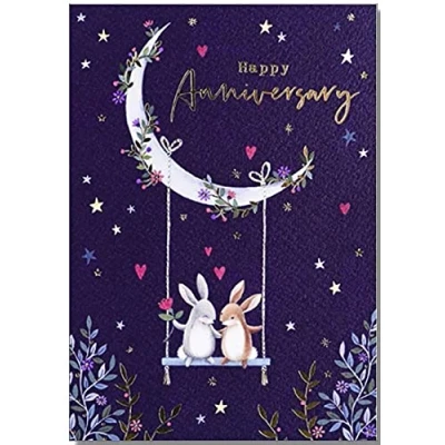Image of Woodland Wonders Artistic General Anniversary Card from Paperlink Rabbits on Swing Gold Foil Finish