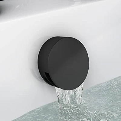 Image of ENKI, W62, Round Cascade Waterfall Freeflow Bath Filler Waste and Overflow, Tap, with Click Clack Waste, Slimline Design, Matte Black