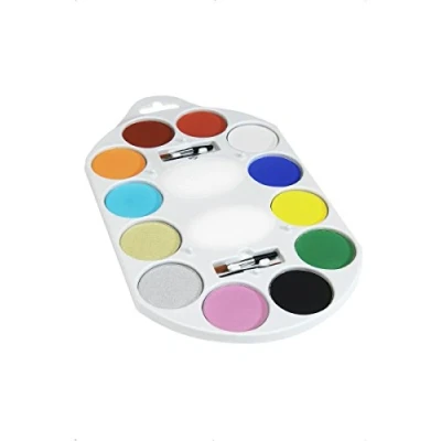 Image of Smiffys Make Up FX, 12 Colour Palette, Aqua, Multi with 4 Brushes, 2 Sponges &amp; Guide, Cosmetics and Disguises Fancy Dress, Cosmetic Dress Disguises.