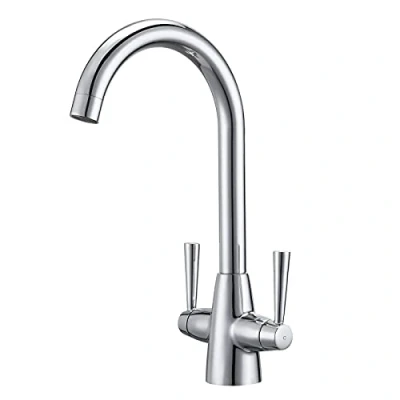 Image of Peppermint Kitchen Tap Dual Lever Chrome Sink Taps Stainless Steel Twin Mixer 1 Hole Monobloc 360 Swivel Faucet
