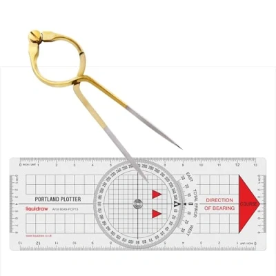Image of Liquidraw Portland Course Plotter Navigation Divider Kit Marine Sailing Nautical Protractor Single Handed Straight Solid Brass 8&quot;