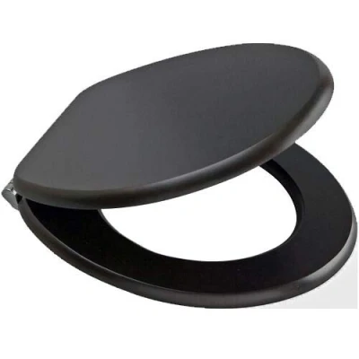 Image of Marco Paul 18&quot; Toilet Seat Universal Adjustable Fit Most Toilets Oval with Hinges Parts Bathroom Standard Wooden MDF Family Quick Release Seats (Black)