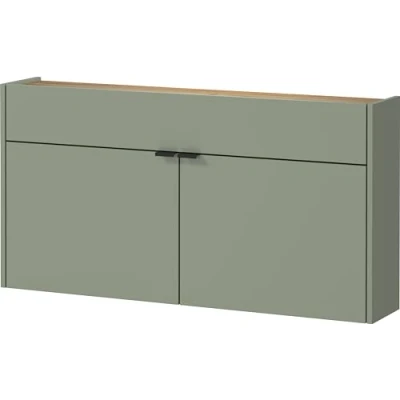 Image of Germania 1398 629 GW Ameca hanging multi purpose cupboard, in taupe green/oak, low depth, ideal for narrow corridors, 110 x 57 22 cm (WxHxD)